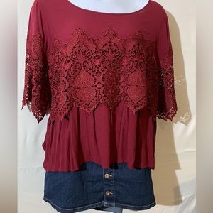 Womens Jeanette Plus top size 2Xl maroon crochet